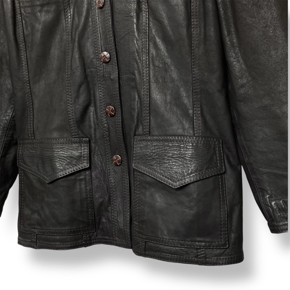 Vintage 80s Camyr Button Front Western Leather Coat Size M Chocolate Brown - Picture 5 of 11